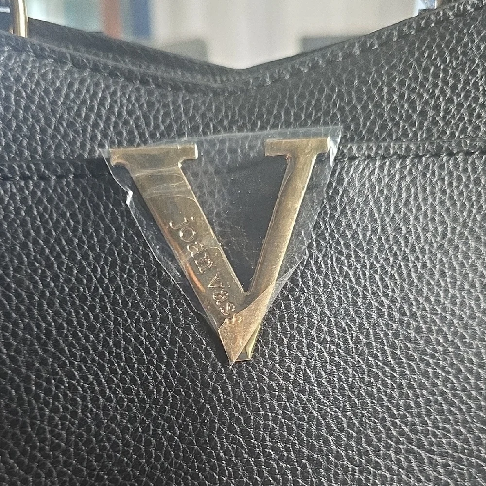 Joan Van Ness Chic Black Satchel with V Accent - Picture 3 of 4